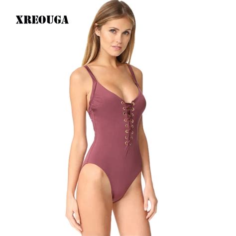 xreouga new solid bandage one piece swimsuit cross straps padded women bodysuit purple sexy
