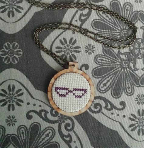 items similar to cross stitch pair of glasses necklace on etsy