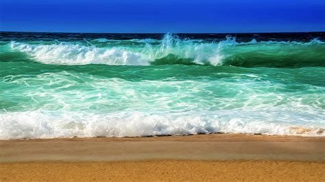 Artistic Beach Blue Cgi Ocean Turquoise Wave Wallpaper Resolution