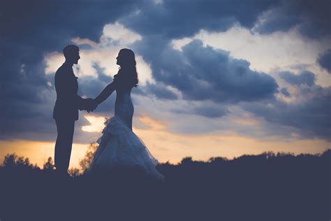 Silhouette Photography Of Bride And Groom During Golden Hour Hd Wallpaper Wallpaper Flare