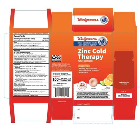Dailymed Walgreen Zinc Cold Therapy Citrus Flavor Zincum Gluconicum Tablet Chewable