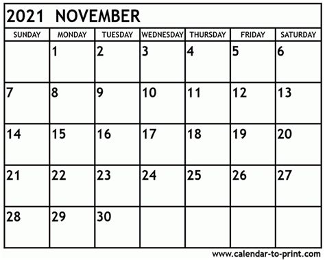 November 2021 Calendar Best Calendar Example