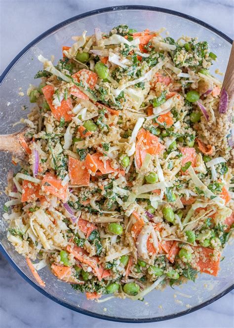 Quinoa And Edamame Salad With Ginger Tahini Dressing She Likes Food