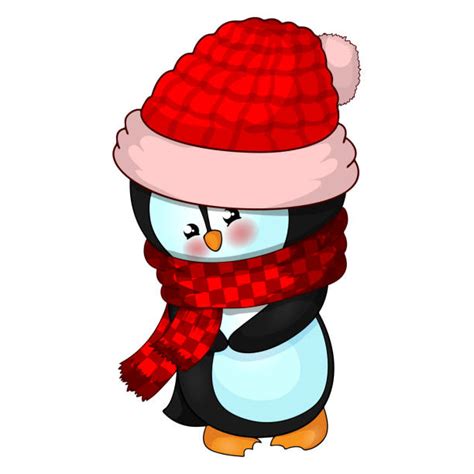 Royalty Free New Years Cheerful Cute Penguin In Winter Red