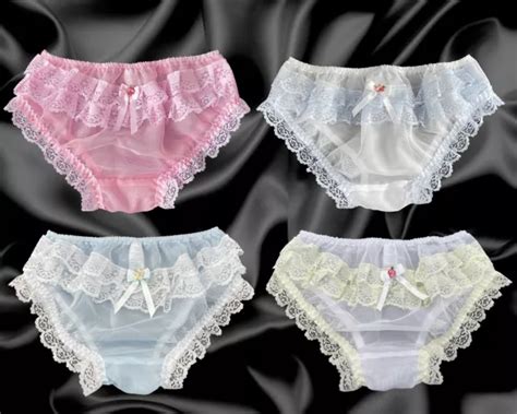 Frilly Lace Sissy Sheer Soft Nylon Satin Bow Panties Knickers Briefs Size 10 20 2011 Picclick