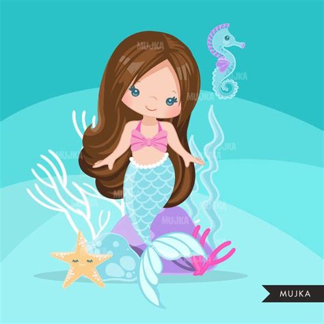 Mermaid Undersea Clipart Pastel Sea Animal Graphics Card Etsy