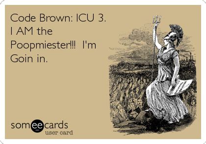 The best way to get back on your feet — miss a car payment. Funny Nurses Week Ecard: Code Brown: ICU 3. I AM the Poopmiester!!! I'm Goin in.......This is ...