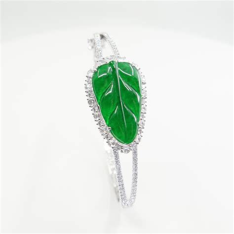 Certified Icy Apple Green Jade and Rose Cut Diamond Bangle Bracelet