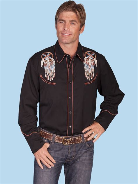 Scully® Mens Black Embroidered Ls Snap Cowboy Shirt Vest Jacket