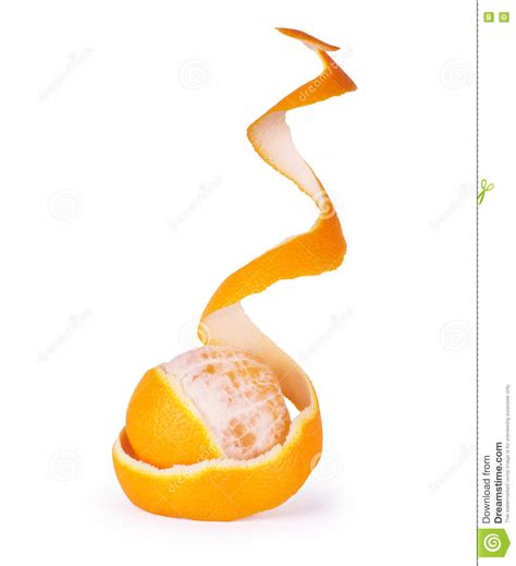 Orange With Peeled Spiral Skin On White Background Stock Image Image