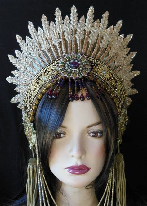 Fantasy Golden Goddess Crown Headpiece Headdress Tiara Elizabethan Medieval Guinevere Queen