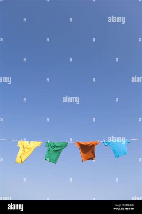 T Shirts Hanging On Clothesline Stock Photo Alamy