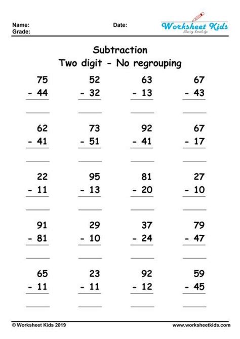 Two Digit Subtraction Without Regrouping Worksheets Worksheets Kids