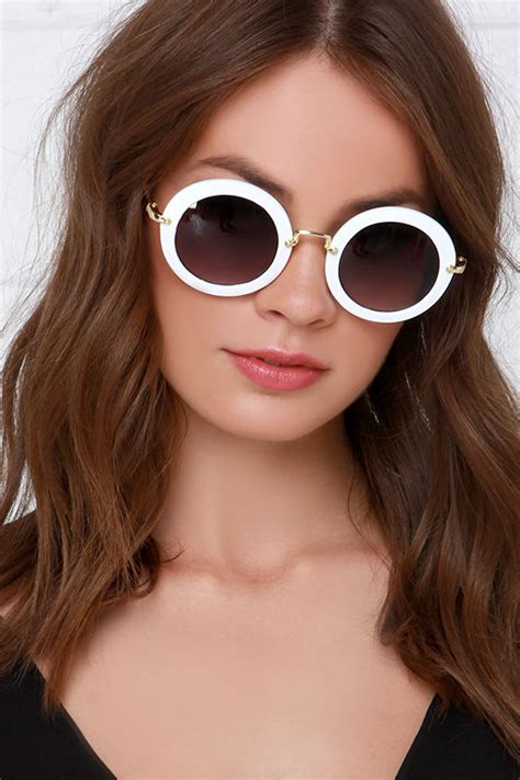White Sunglasses Gold Sunglasses Round Sunglasses 1400 Lulus