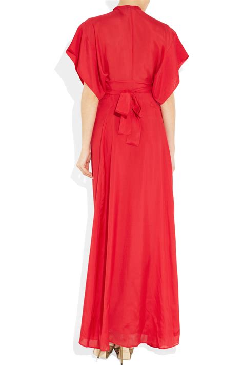 issa silk satin kimono maxi dress in red lyst