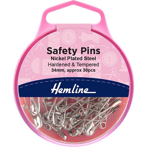 Hemline Safety Pins Nickel Plated Steel 34mm Shine Trimmings And Fabrics