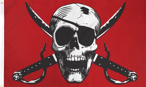 Pirate Skull And Sabres Red 3x2 Flag Clothes Shoes And Accessories