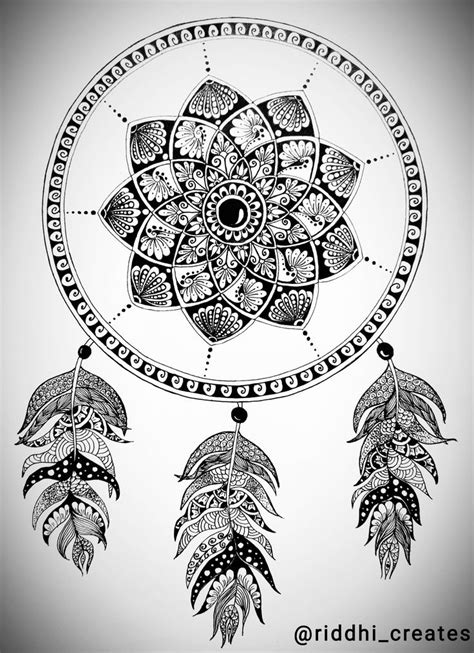 A Black And White Drawing Of A Dream Catcher