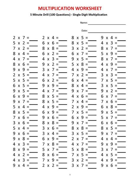 Multiplication 5 minute drill Worksheets with answers/pdf/ | Etsy in