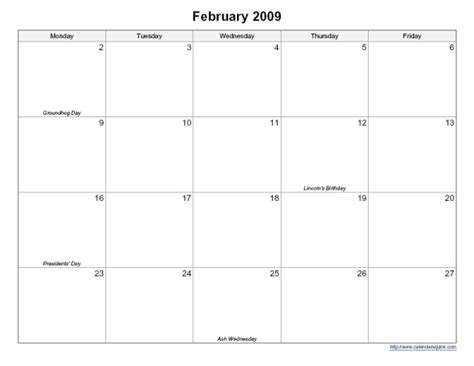 Printable 5 Day Week Calendars Calendar Printables Free Templates