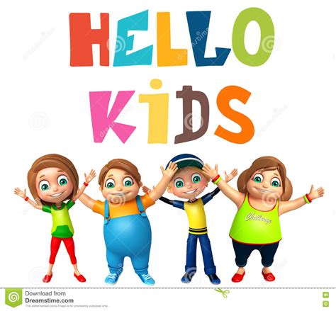 Kid Girl And Kid Boy With Hello Kids Sign Stock Illustration