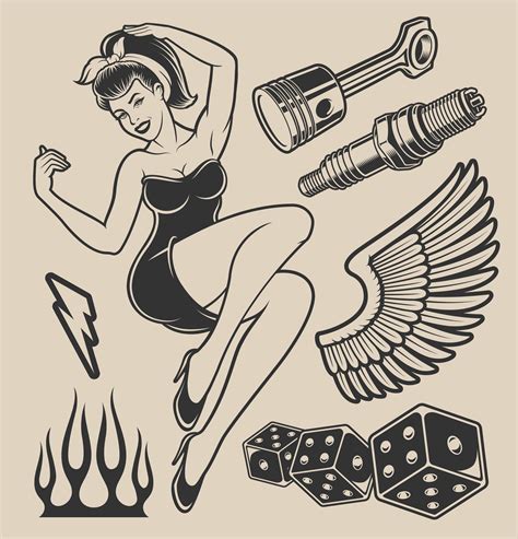 Illustration Of Pin Up Girl With Elements For Design 1850868 Vector Art At Vecteezy