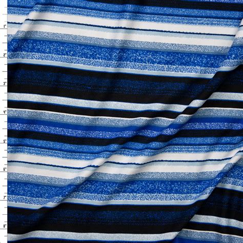 Cali Fabrics Black Blues And White Denim Look Barcode Stripe Double