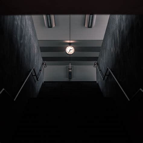 Download Wallpaper 3415x3415 Stairs Clock Room Dark Ipad Pro 129