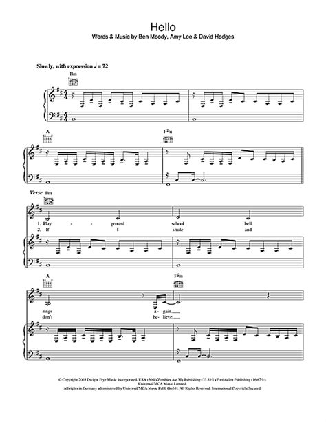 Hello Piano Vocal And Guitar Print Sheet Music Now