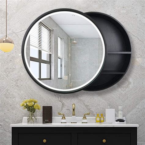 L ED Illuminated Bathroom Mirror Cabinet Solid Wood Led Storage Mirror