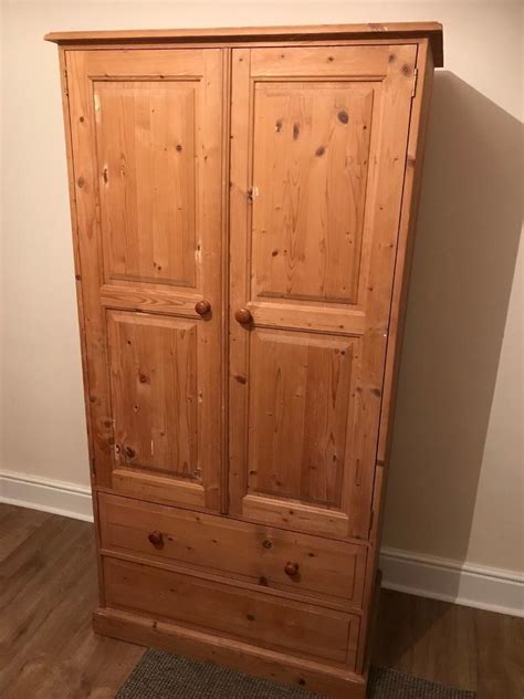 Solid Wood Pine Wardrobe With 2 Drawers Good Condition In Derby