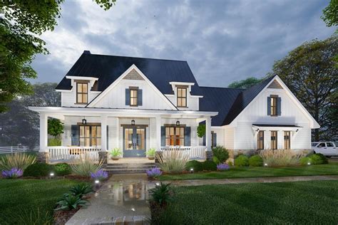 Modern Farmhouse Plan With 2 Story Great Room And Upstairs Game Room
