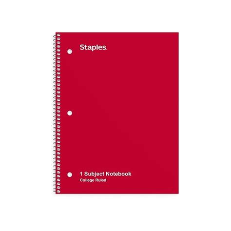 Staples 1 Subject Notebook 8 X 105 College Ruled 70 Sheets Red