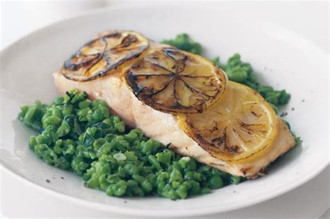 Finding healthy low cholesterol recipes, is not an overnight matter. Lemon Salmon With Minted Crushed Peas (low-fat) Recipe ...