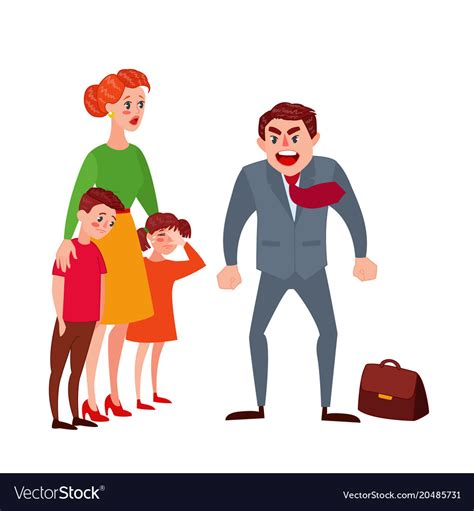 Furious Father Yelling At His Wife And Kids Vector Image