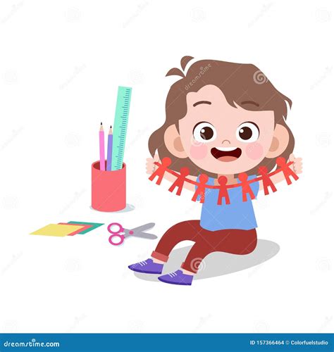 Happy Kid Art Paper Cut Vector Illustration Stock Illustration
