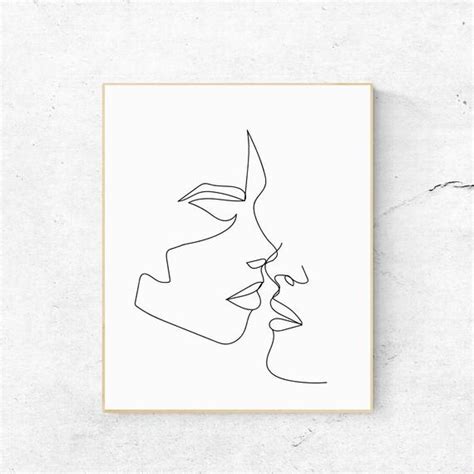 Normalerweise ist dieser stil ein minimalistisches. Kissing One Line Print Couple Kissing Print Love Line Art ...