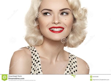 American Retro Style Beautiful Laughing Woman Model With