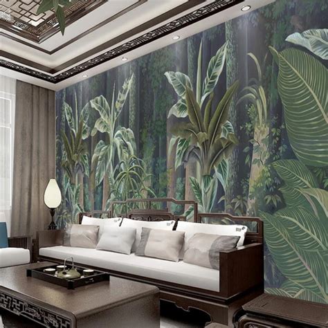 Beibehang European Style Hand Painted Medieval Tropical Rainforest