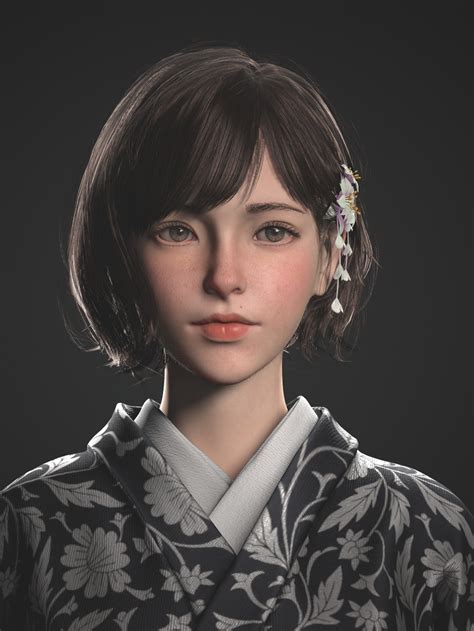 Artstation Kimono Girlyuki Gyu Bin Yun Digital Art Girl Art Girl 3d Face Model