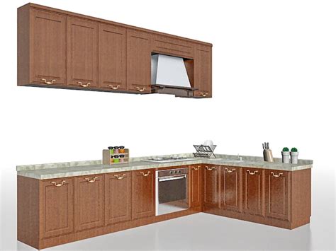L Shaped Kitchen Design Cabinet 3d Model 3ds Max Files Free Download
