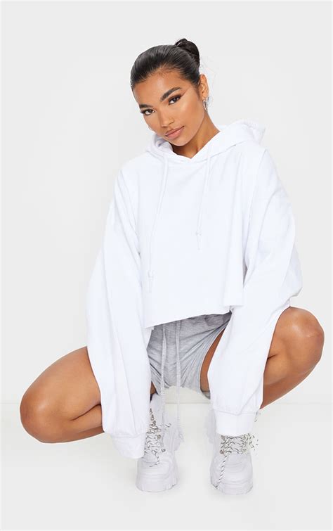 White Ultimate Oversized Crop Hoodie Tops Prettylittlething Il