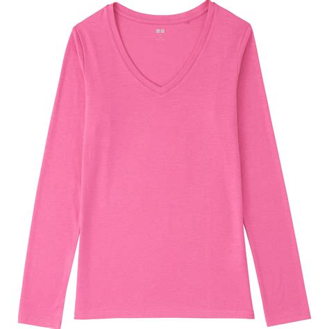 Lyst Uniqlo Women Supima Cotton Modal V Neck Long Sleeve T Shirt In Pink