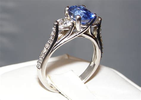 Stunning Ceylon Sri Lanka Sapphire Diamond Ring 18kwg 286 Ctw