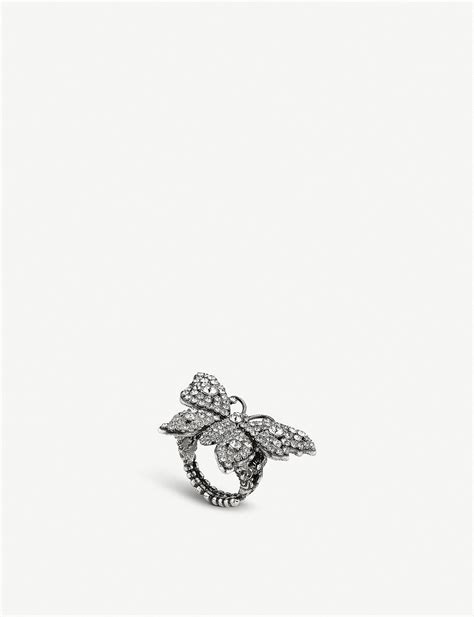 Gucci Crystal Studded Butterfly Ring In Metal In Silver Metallic Lyst