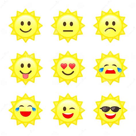 Sun Smile Emoji Emoticon Cartoon Set Vector Icons Different Character