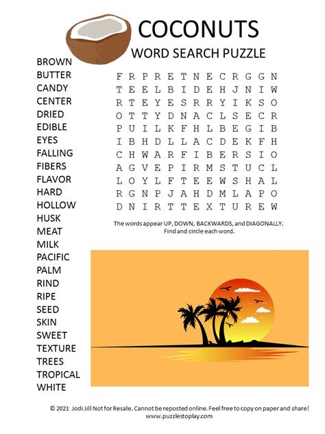 Coconuts Word Search Puzzle Puzzles To Play