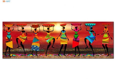 African Women Dancing Poster Print Colored Canvas Painting Tribal Wall