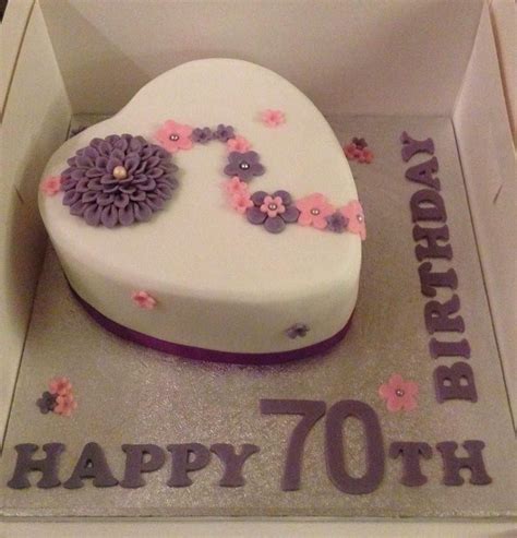 70th Birthday Heart Shaped Cake With A Big Purple Dahlia Happy 70