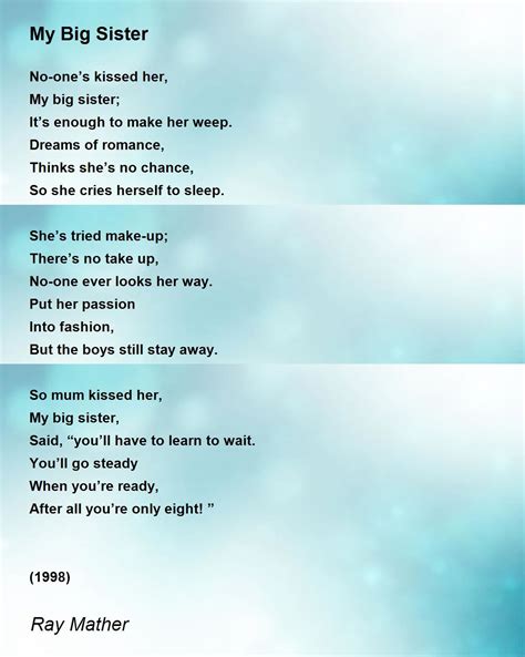 my big sister my big sister poem by ray mather